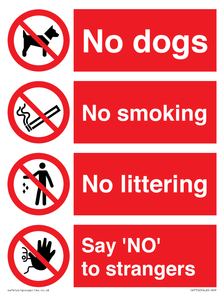 Playground Sign - No dogs, No smoking, No littering, Say 'NO' to strangers